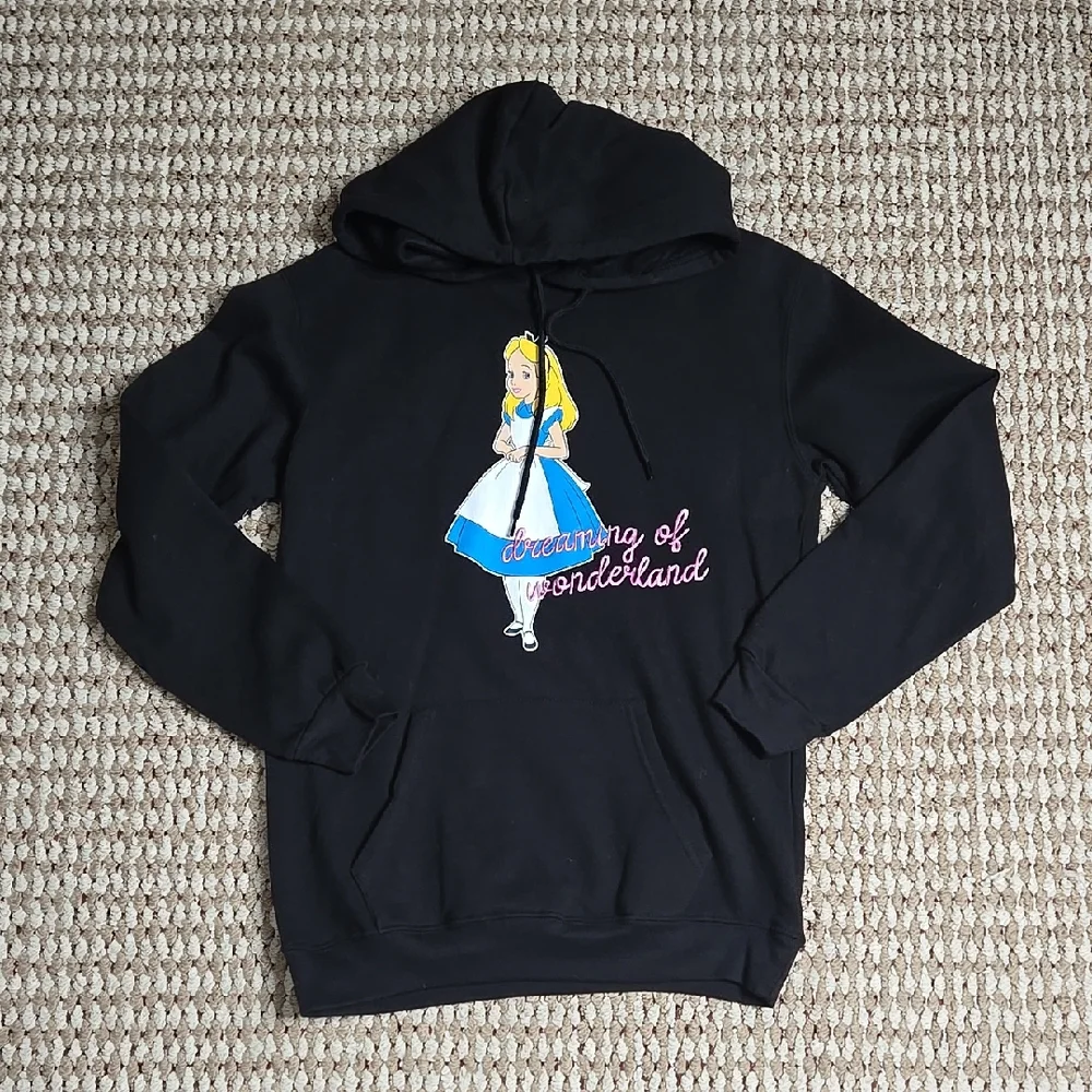 Disney Alice in Wonderland Hoodie XS 0 - 2 Sweater Stitched Stay Curious Top - Picture 1 of 2